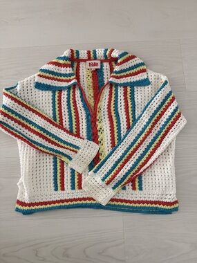 SOLID & STRIPED CROCHET COTTON SWEATER